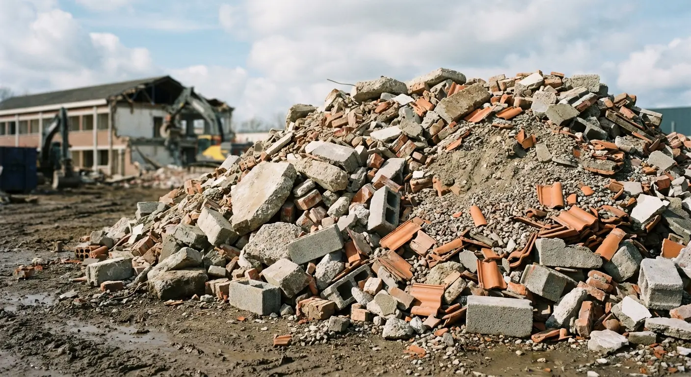 tas de gravats de démolition sur un chantier
